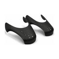 A pair of Ultimate Flex Shields crease protectors in black, showing the patent-pending Double Notch Design and ventilation holes